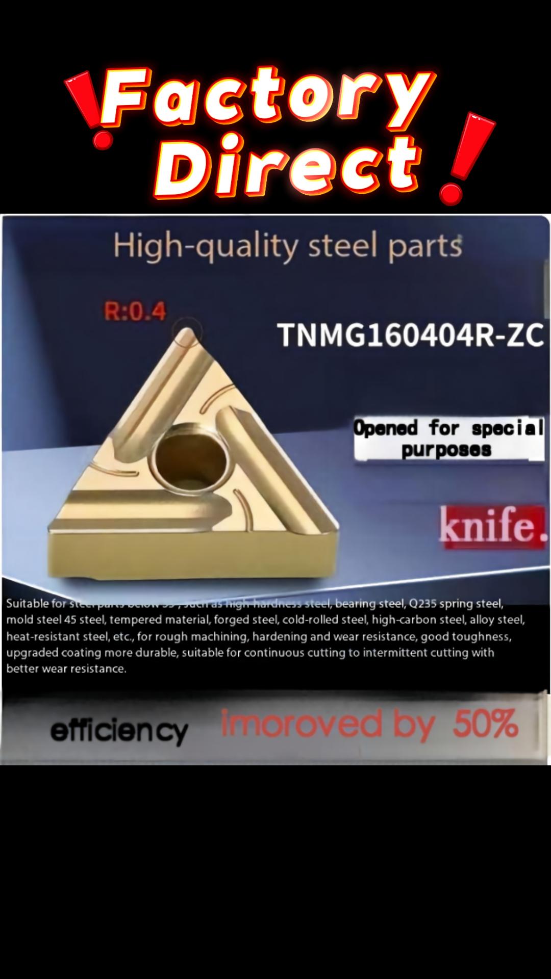 TNMG160404R-ZC carbide insert for bearing steel machining。