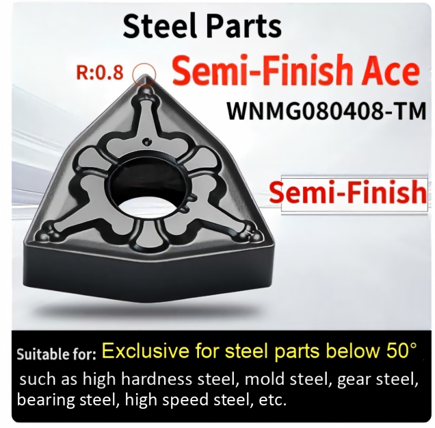 Jinyue CNC WNMG080408-TM carbide turning insert Semi-Finish Ace for steel machining below 50 HRC